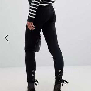 NWOT Pieces Black Skinny Jeans With Lace Up Back Detail